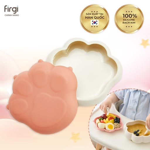 Bát Ăn Dặm Platinum Silicone Firgi Hàn Quốc Hình Mèo Có Đế Hít Cho Bé Tập Ăn Dặm Kèm Nắp Đậy 450ml