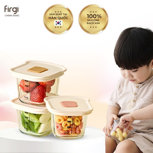 Firgi 韓国 目盛り付き ガラス製 離乳食保存瓶 3個セット（蓋付き）