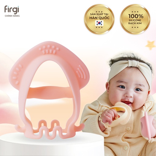 Gặm Nướu Platinum Silicone Firgi Hàn Quốc Hình Mực Không Chứa BPA, Giảm Ngứa Lợi (Kèm Hộp Đựng)