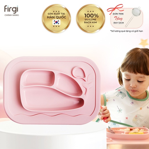 Khay Ăn Dặm Platinum Silicone Firgi Hàn Quốc Hình Cá Voi Chia Ngăn Có Đế Hít Cho Bé Tập Ăn Dặm