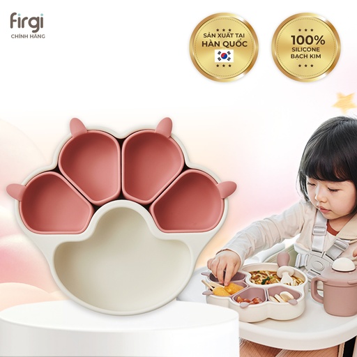 Firgi Korea Platinum Silicone Cat-Shaped Divided Anti-Spill Suction Weaning Tray