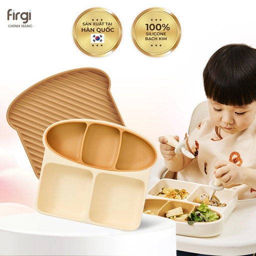 Firgi Silicone Bread-Shaped Divided Anti-Spill Suction Weaning Tray with Lid