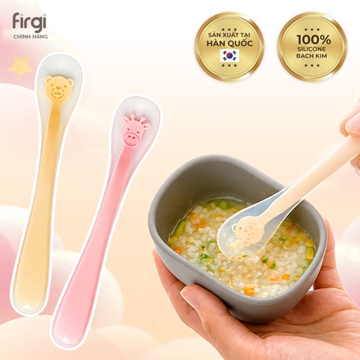 Muỗng Thìa Ăn Dặm Platinum Silicone Firgi Hàn Quốc An Toàn Hình Động Vật (Kèm Hộp Đựng)