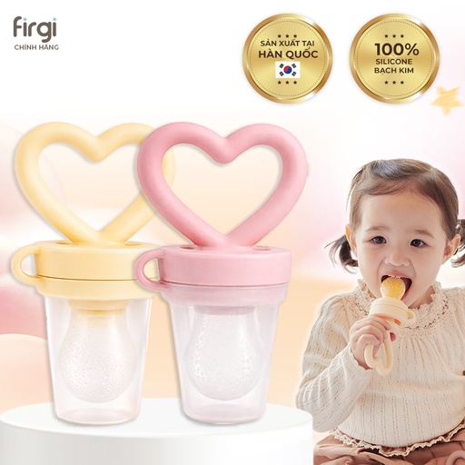 Túi Nhai Silicone Ăn Dặm Chống Hóc Cho Bé Firgi Hàn Quốc, Túi Nhai Trái Cây, Núm Nhai Hình Trái Tim