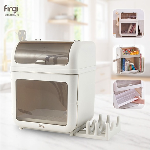 Tủ Nhựa 2 Tầng Đa Năng Firgi Hàn Quốc Đựng Dụng Cụ Ăn Dặm, Bình Sữa (Kèm Móc Treo & Giá Đỡ)