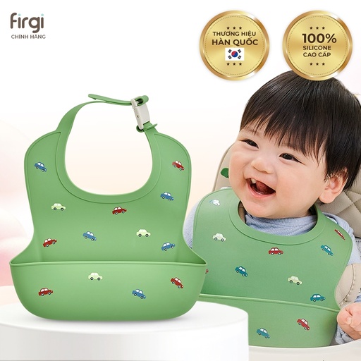Yếm ăn cho bé bằng Silicone cao cấp Firgi , có khoá cài, nhập khẩu Hàn Quốc